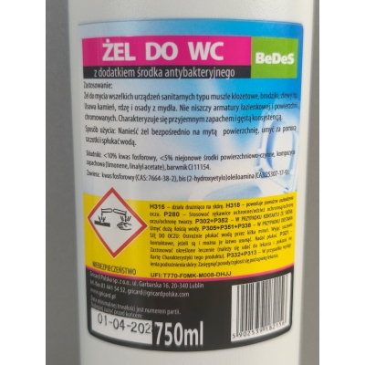 Aktywny żel do toalet 0,75 l antybakteryjny