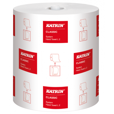Biały dwuwarstwowy ręcznik papierowy w roli Katrin Classic System Towel L2