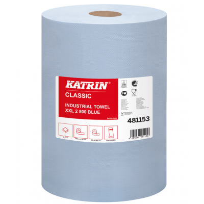 Dwuwarstwowe niebieskie czyściwo przemysłowe w roli 190m Katrin Classic Industrial Towel XXL2 Blue laminated