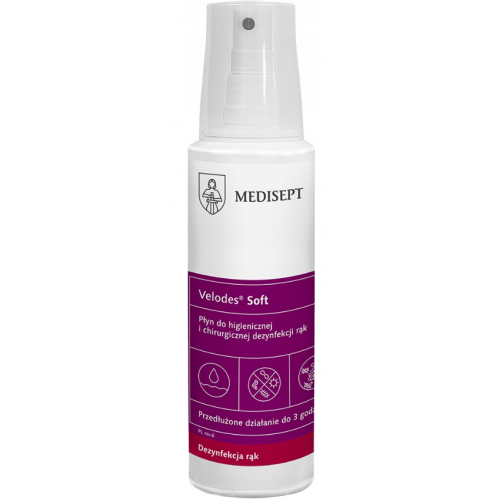 Spray do szybkiej dezynfekcji higienicznej i chirurgicznej rąk Velodes® Soft