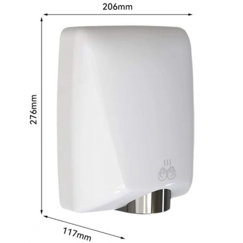 Biała suszarka do rąk w obudowie z tworzywa ABS, moc 800 W