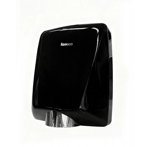 Czarna suszarka do rąk z obudową z tworzywa ABS, o mocy 1200 W