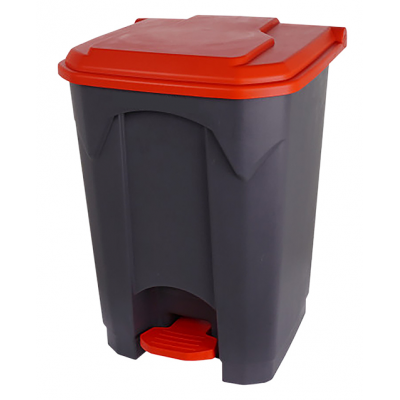 Kosz na odpady otwierany przyciskiem pedałowym 45l z czerwoną pokrywą