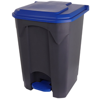 Kosz na odpady otwierany przyciskiem pedałowym 45l z niebieską pokrywą
