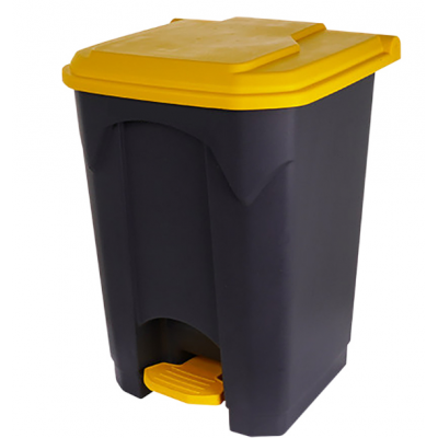 Kosz na odpady otwierany przyciskiem pedałowym 45l z żółtą pokrywą