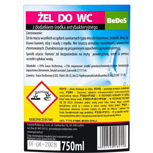 Aktywny żel do toalet 0,75 l antybakteryjny